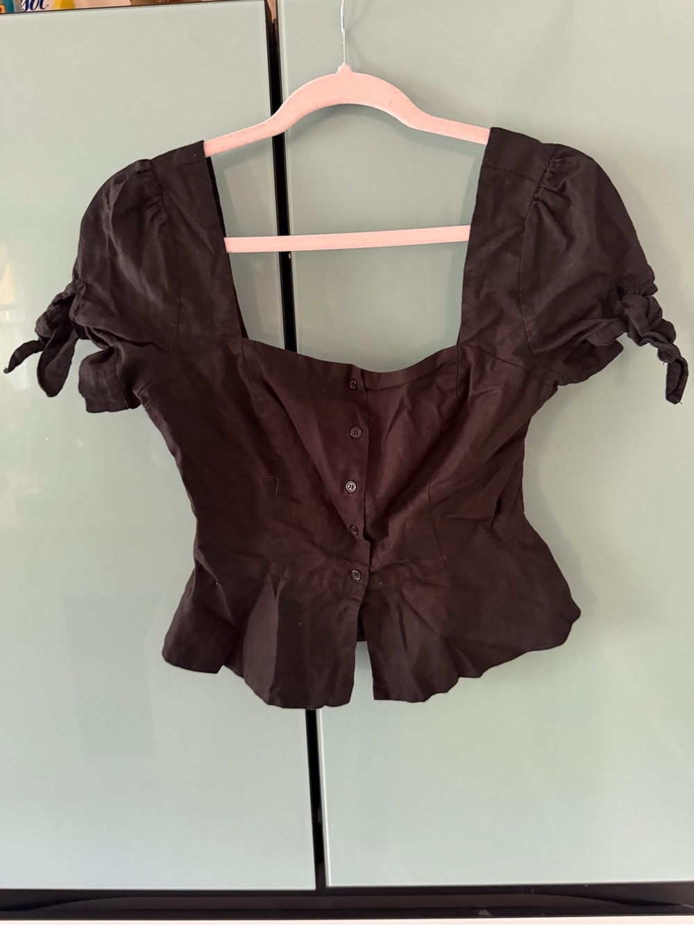 Urban Outfitters Black Puff Sleeve Button-Front Blouse
